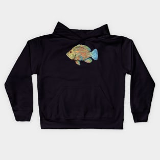 Blue Line Grouper in Watercolor Painting Kids Hoodie